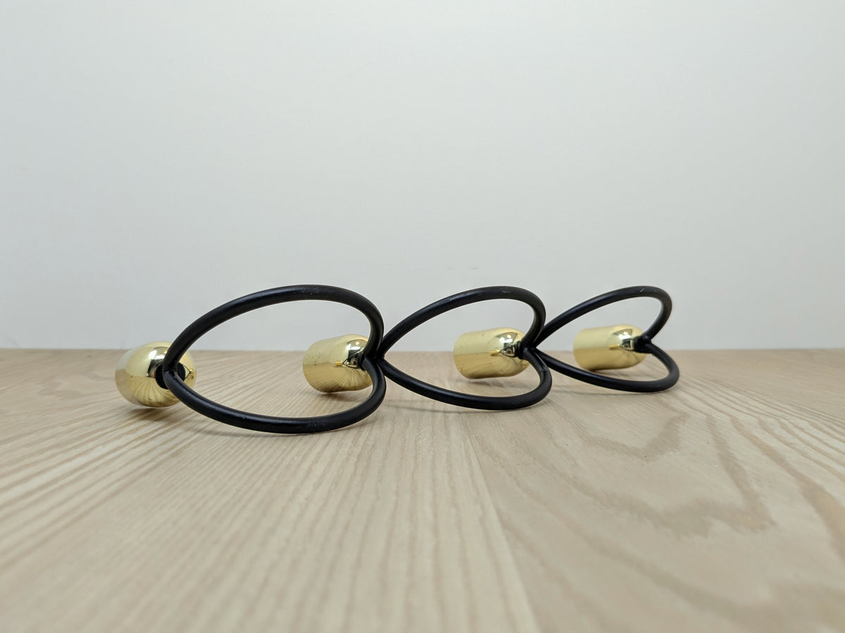 Metal Candle Stick Holder with 4 Capitals | Black Iron and Polished Brass Candle Stand