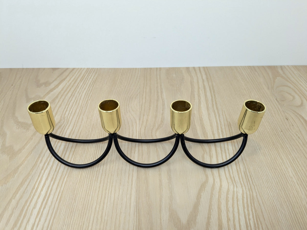 Metal Candle Stick Holder with 4 Capitals | Black Iron and Polished Brass Candle Stand