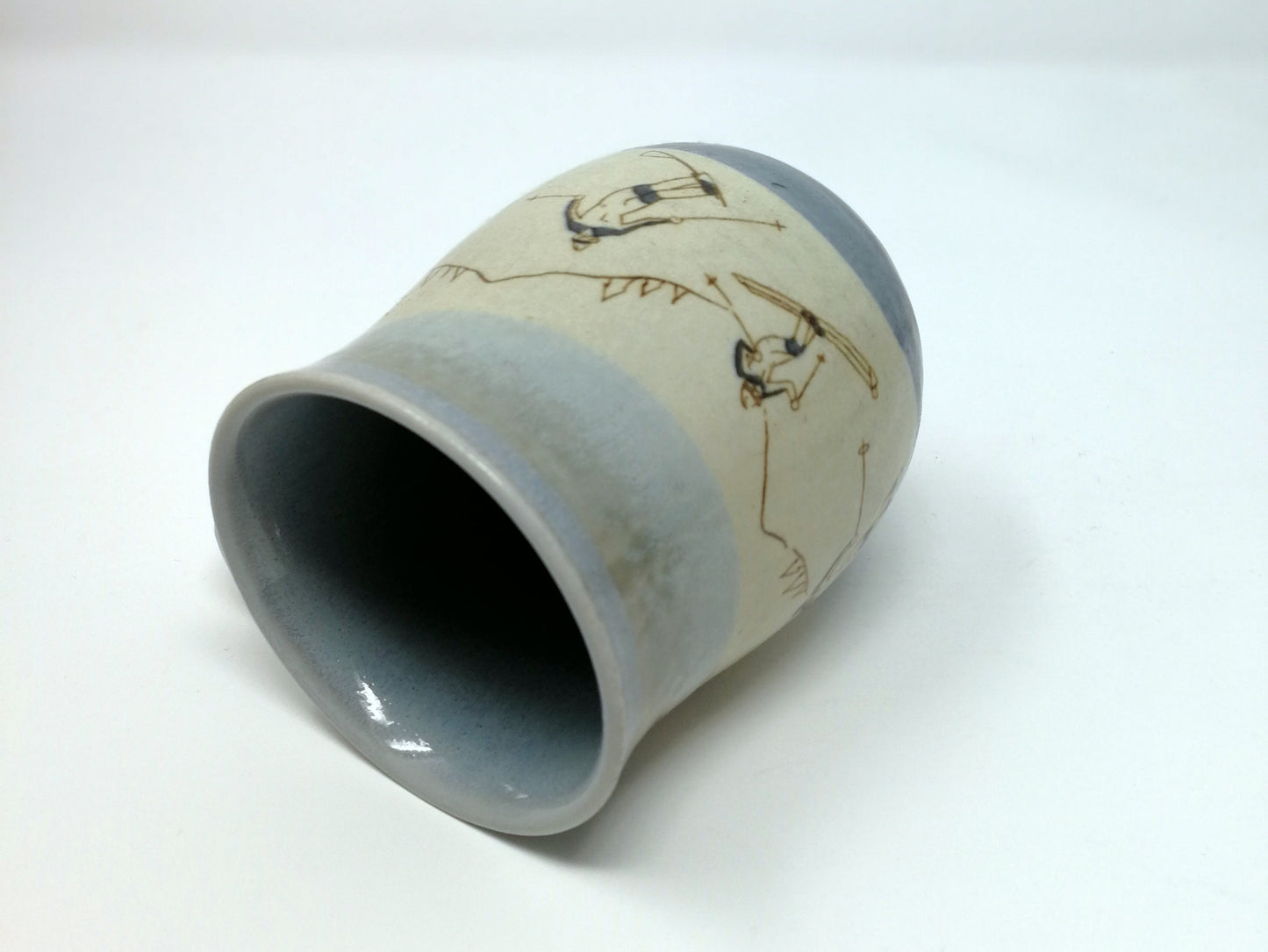 Vintage Ski Themed Mug | Downhill Skiers Graphics | Otagari Hand Painted Stoneware Pottery Mug