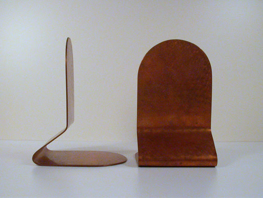 Arts and Crafts style Copper Bookends | Engraved Round Reflective Pattern | Minimalist Design