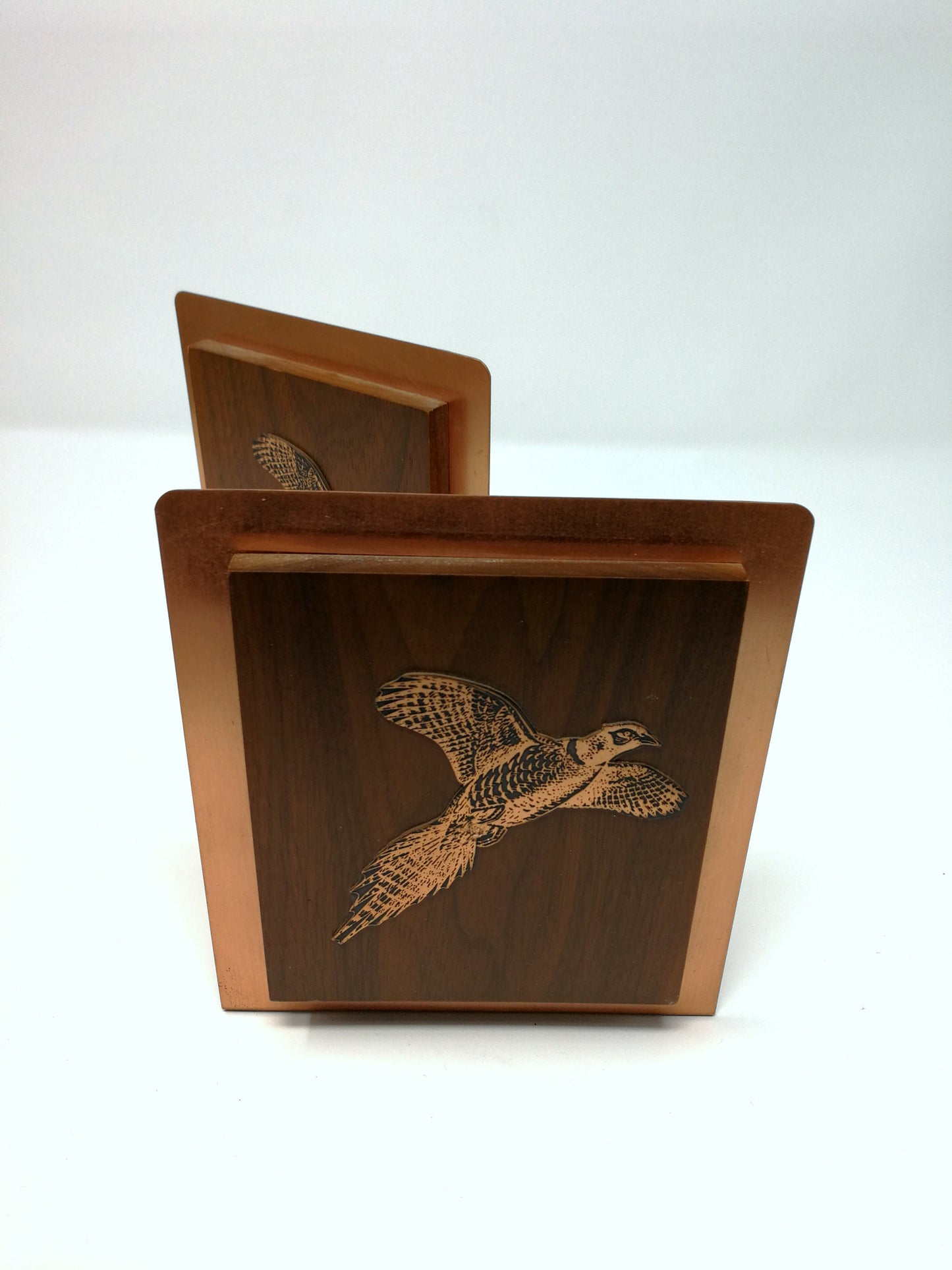 Copper and Wood Bookends | Fantasy Copperware Pheasant Design