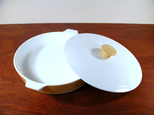 Vintage Corningware 10" Covered Casserole Dish, Yellow Cream and White Corningware Casserole