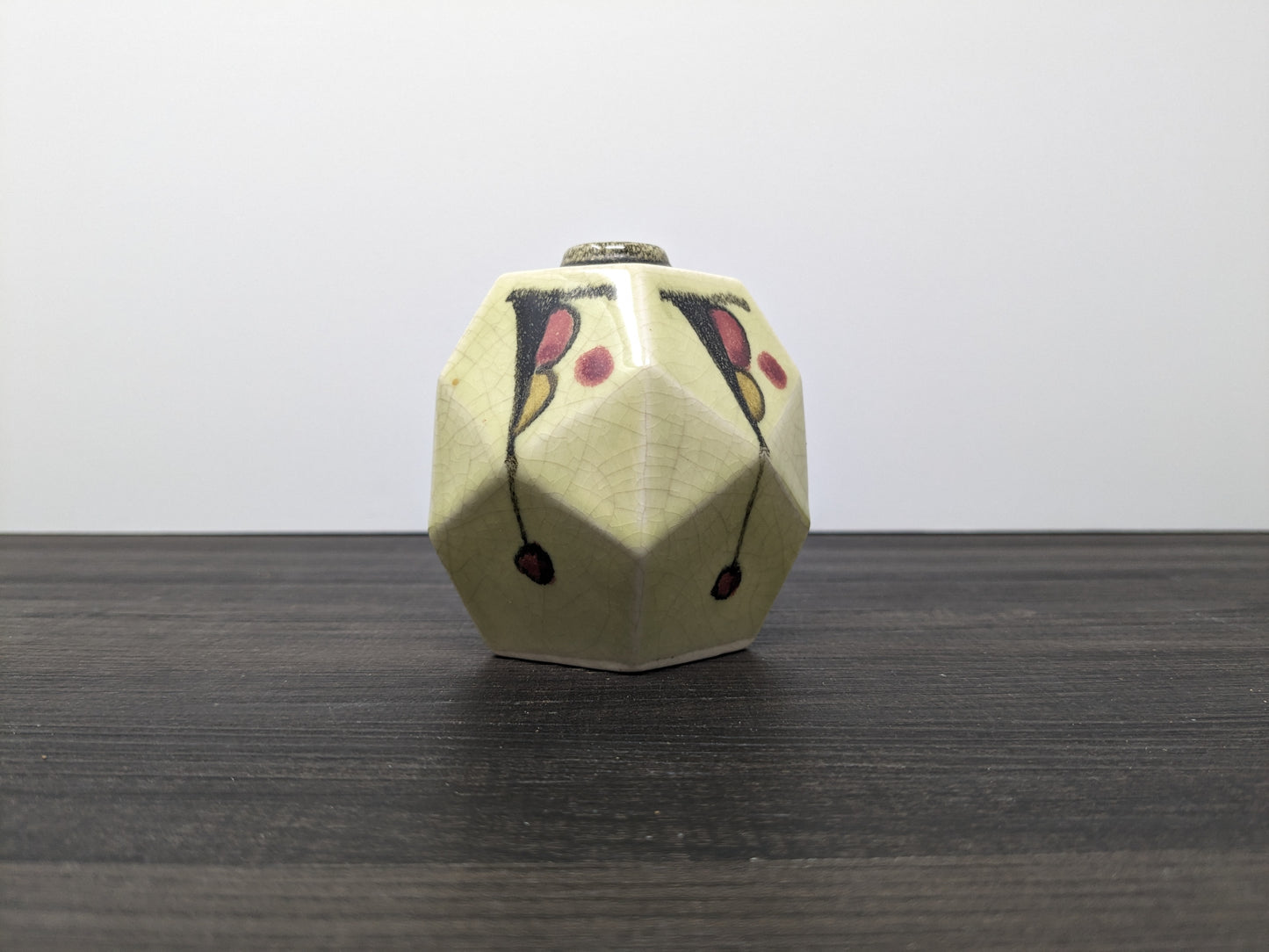 Art Deco Cubism Inspired Bud Vase | Ceramic 1930's Flower Vase | Japanese Ceramics | Crackle Finish | Hand Painted
