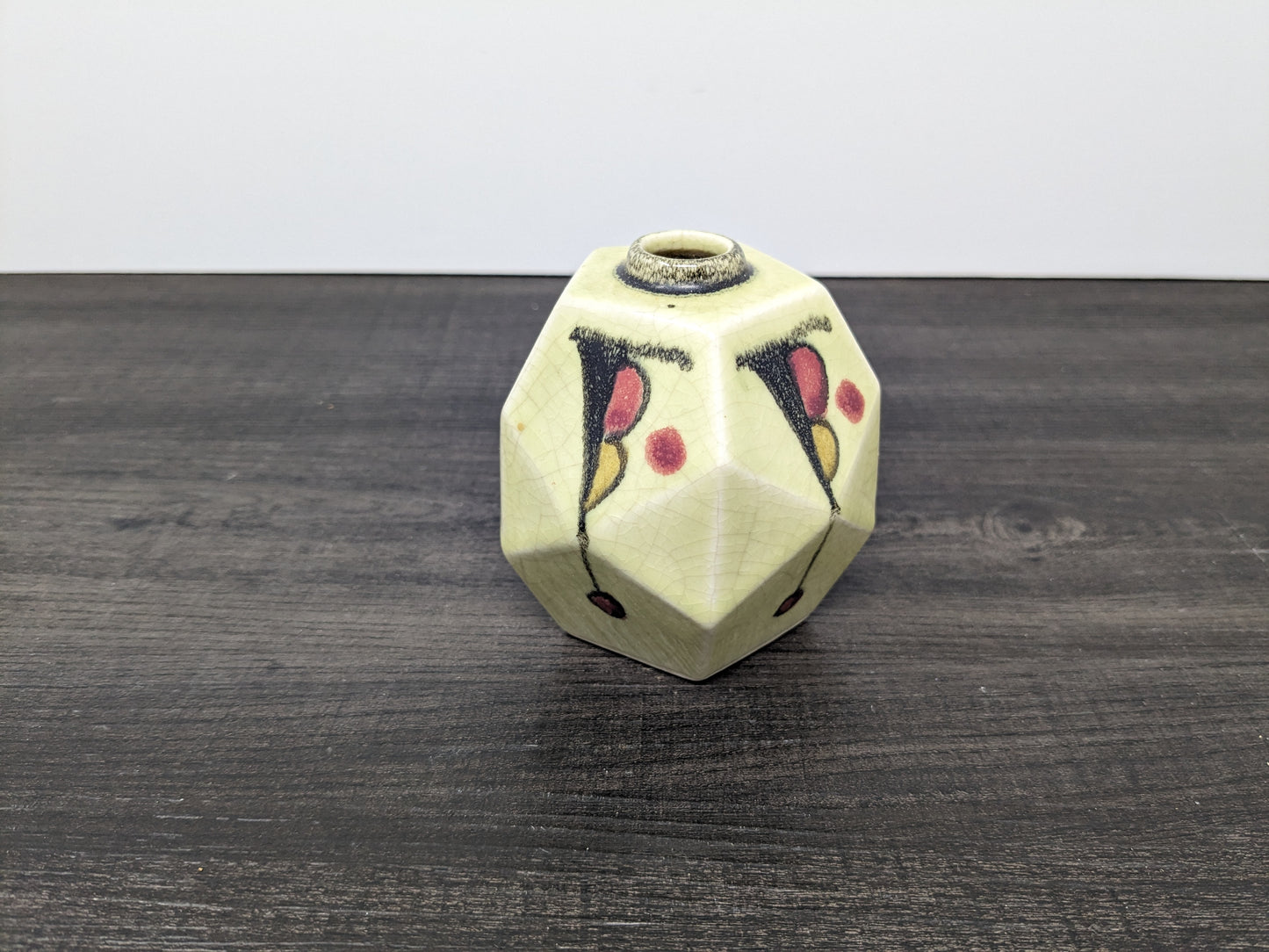 Art Deco Cubism Inspired Bud Vase | Ceramic 1930's Flower Vase | Japanese Ceramics | Crackle Finish | Hand Painted