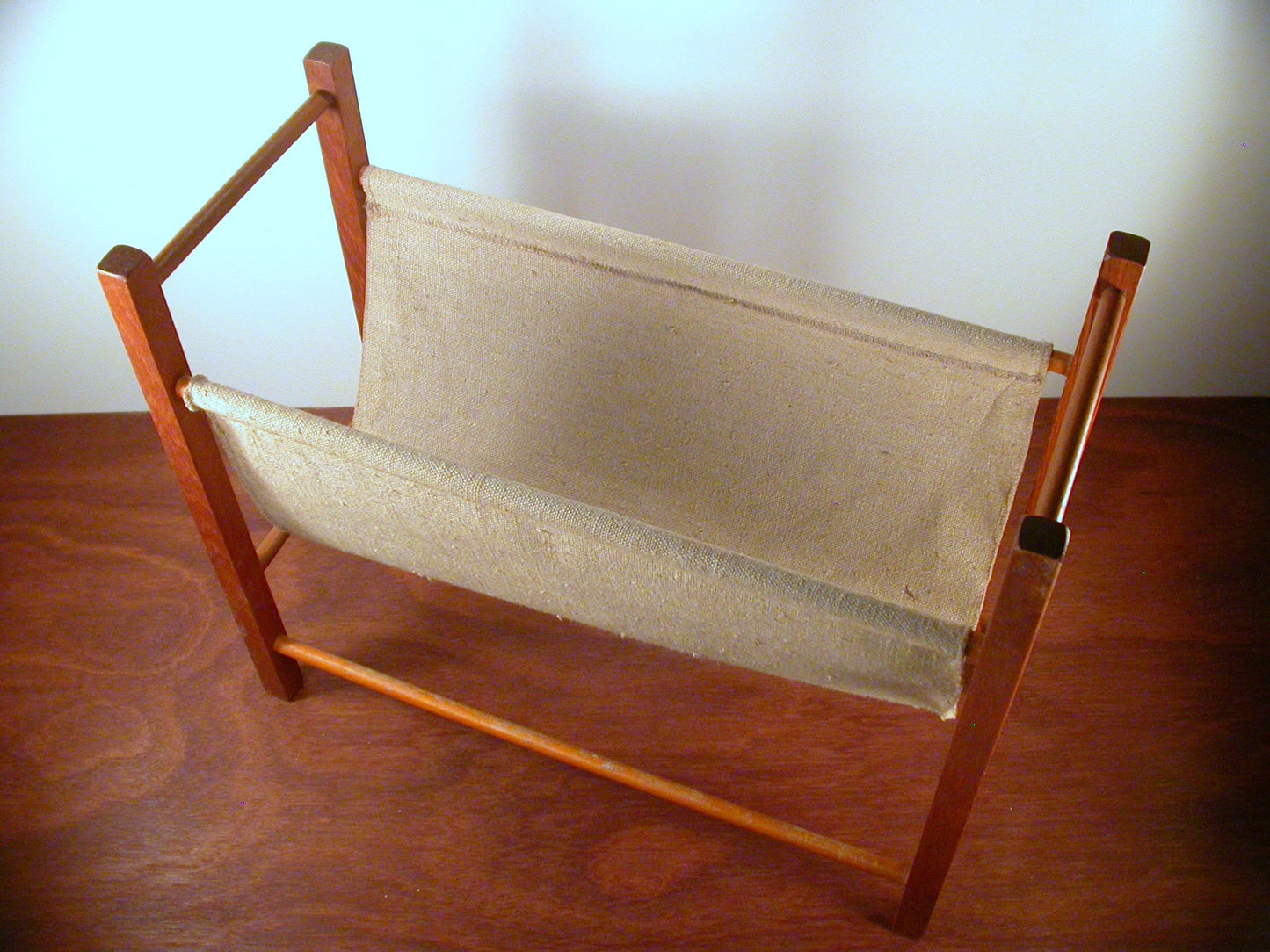 Teak Magazine Rack, Mid Century Teak Magazine Rack with Canvas Liner