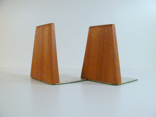 Vintage Minimalist Teak and Metal Bookends | Mid Century Office Supply