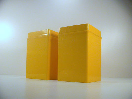 2 Dansk Gourmet Design Vivid Yellow Kitchen Canisters, Mod Kitchen Canisters, Scandinavian design