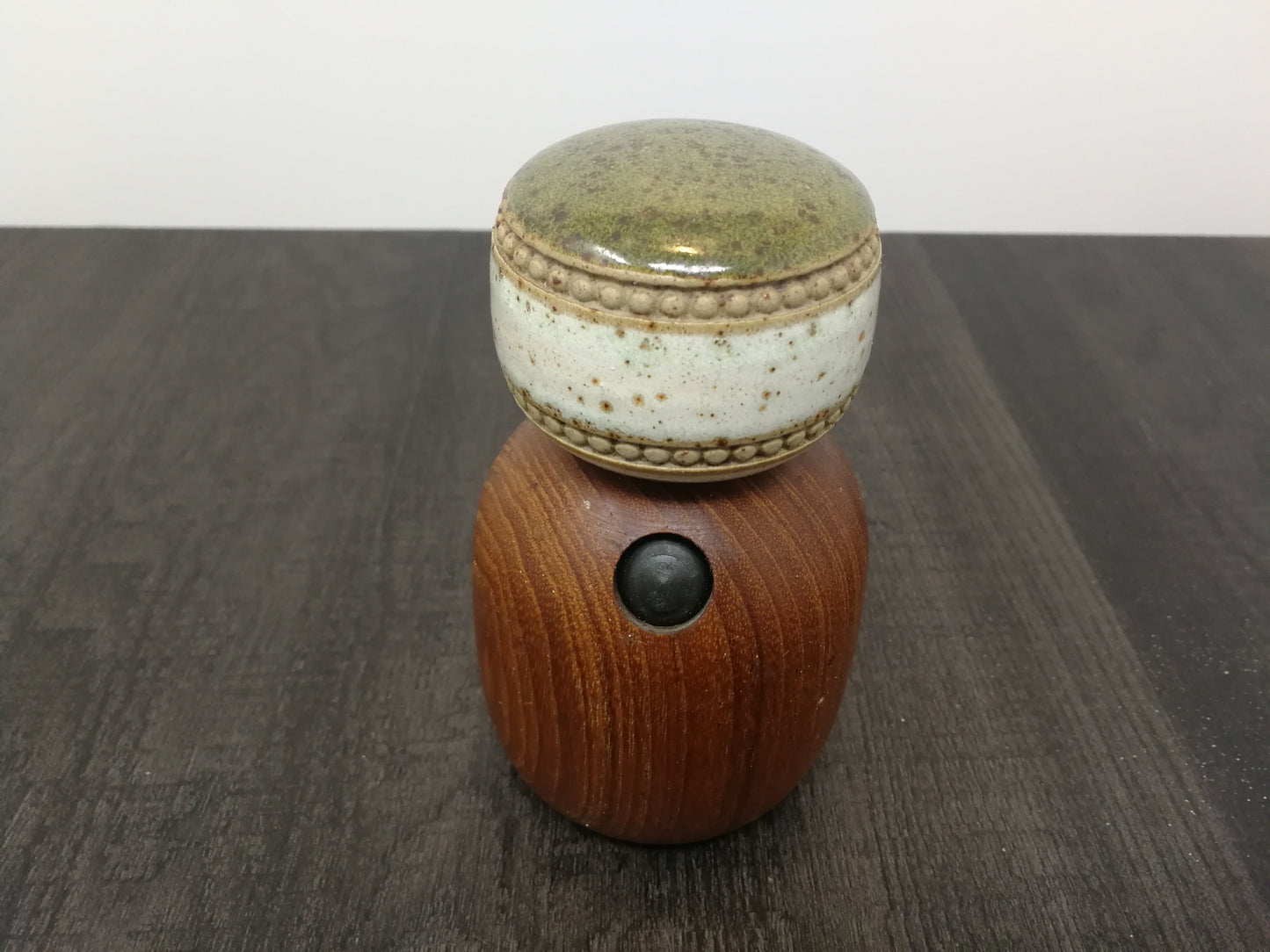 Denby Potters Wheel Pepper Mill | Teak and Ceramic Combination | Mid Century Pepper Grinder