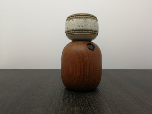 Denby Potters Wheel Pepper Mill | Teak and Ceramic Combination | Mid Century Pepper Grinder