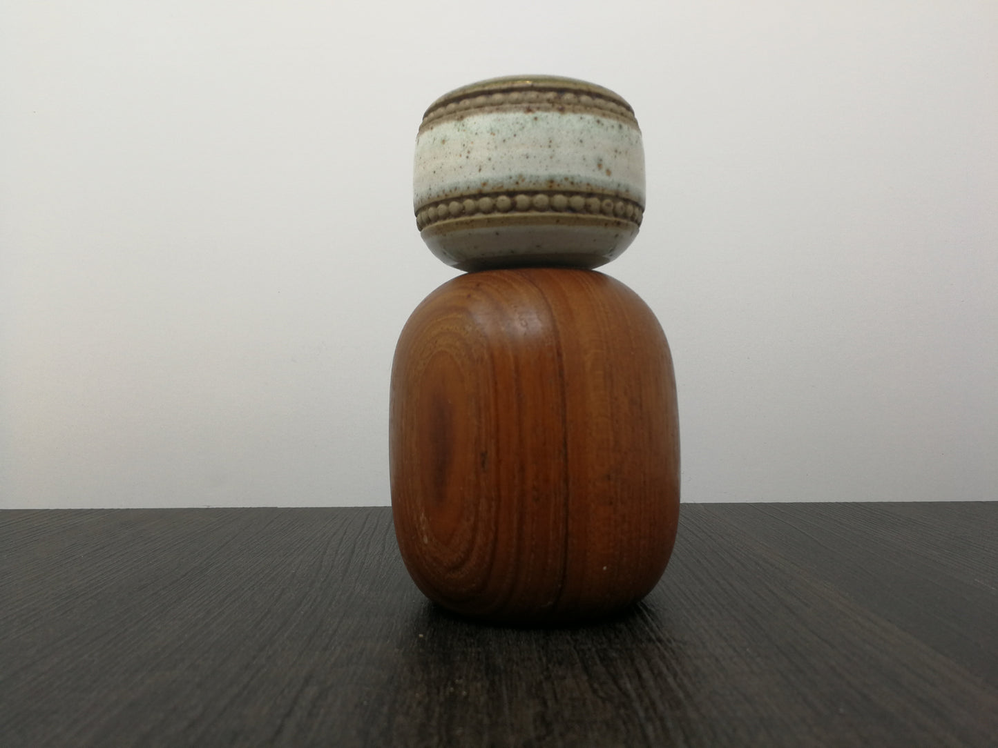 Denby Potters Wheel Pepper Mill | Teak and Ceramic Combination | Mid Century Pepper Grinder