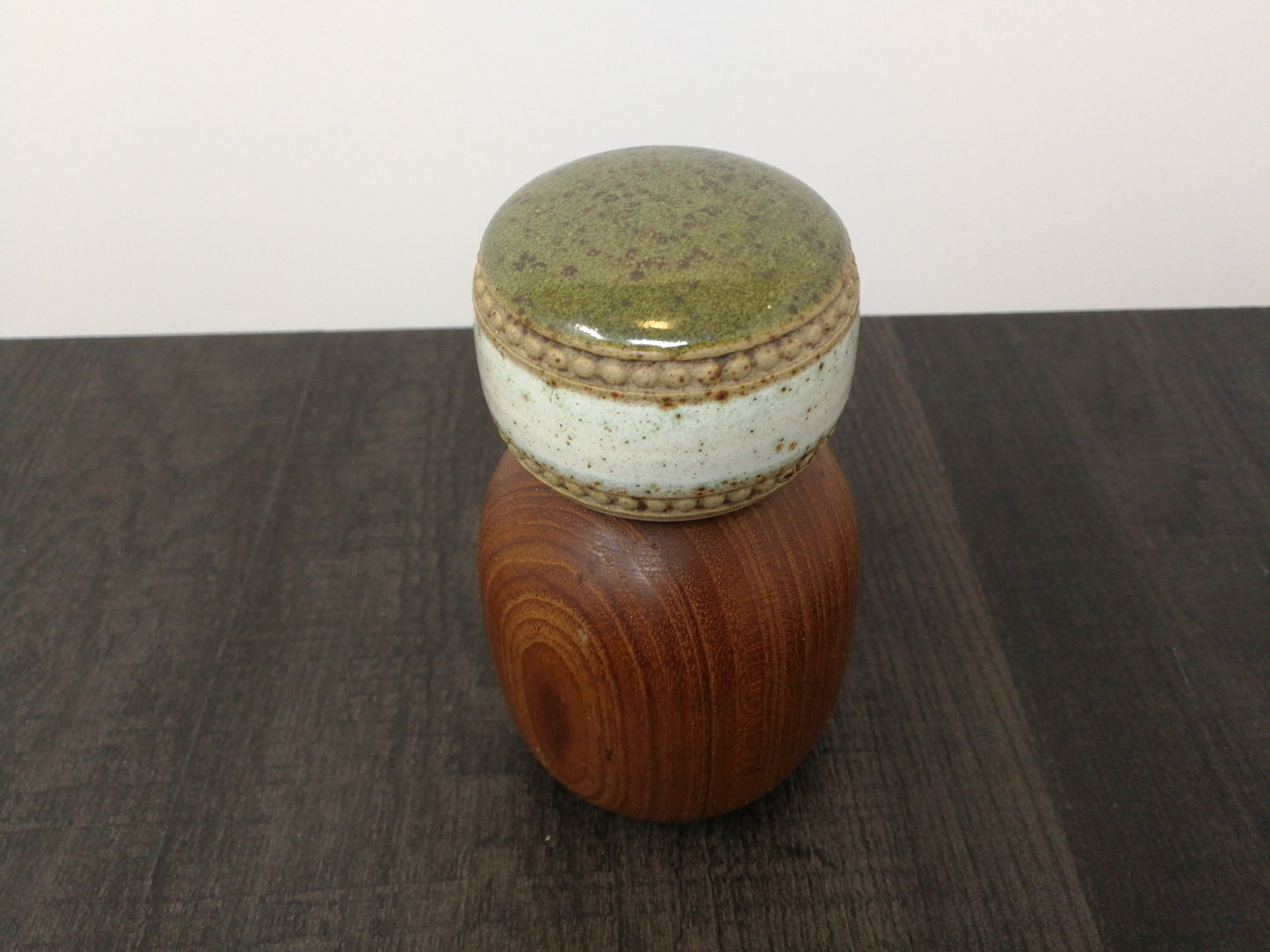 Denby Potters Wheel Pepper Mill | Teak and Ceramic Combination | Mid Century Pepper Grinder