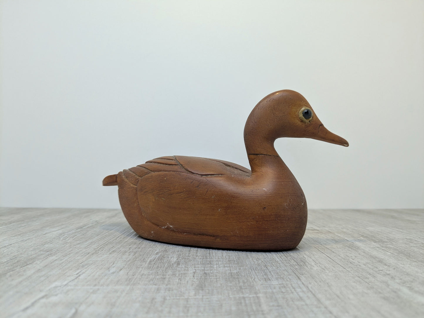 Folk Art wood duck carving | Hand carved pine duck sculpture