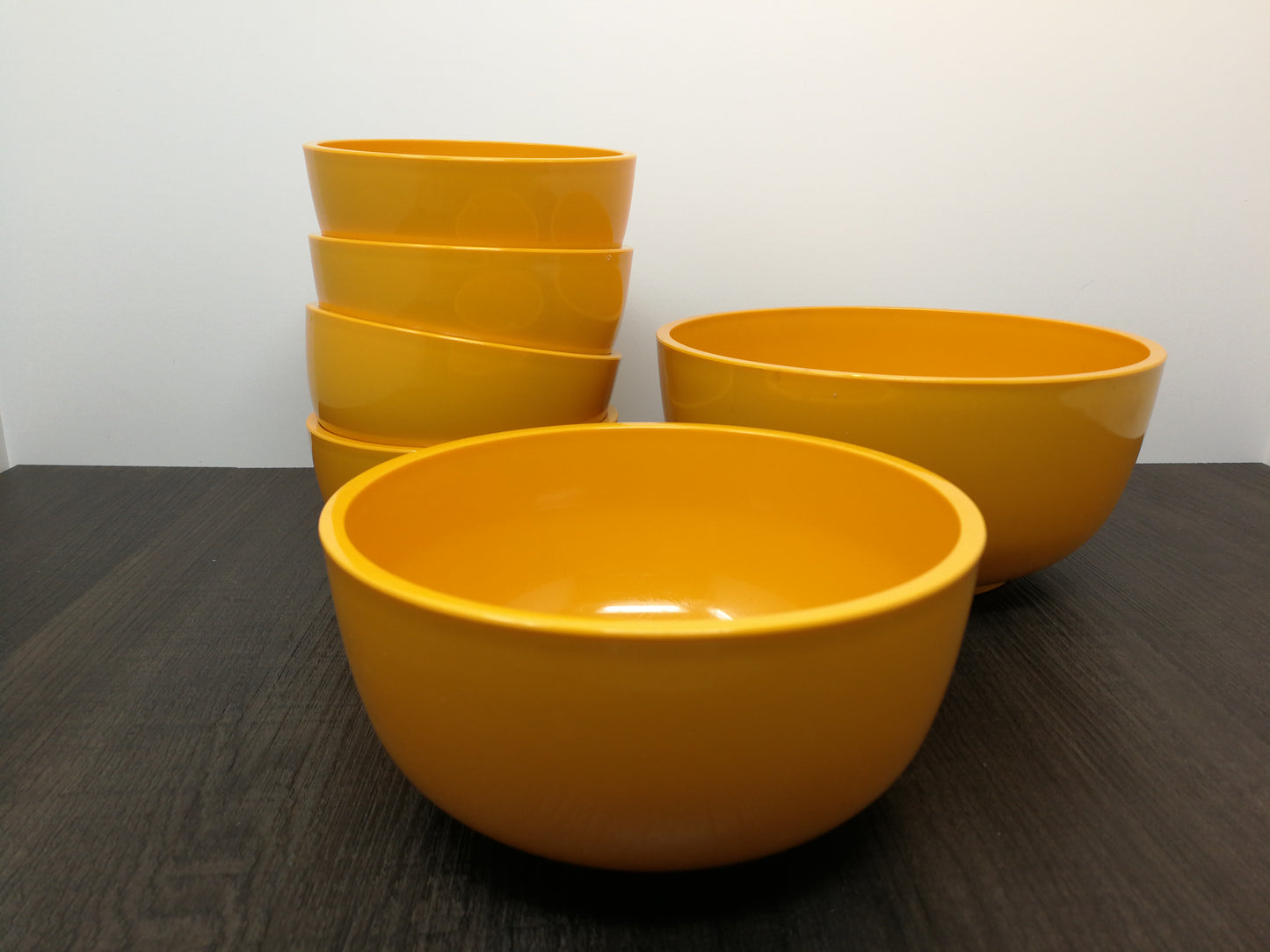 Vintage EMSA Orange Plastic Bowl Set | 1970's West German Modern Rigid Plastic Dishware