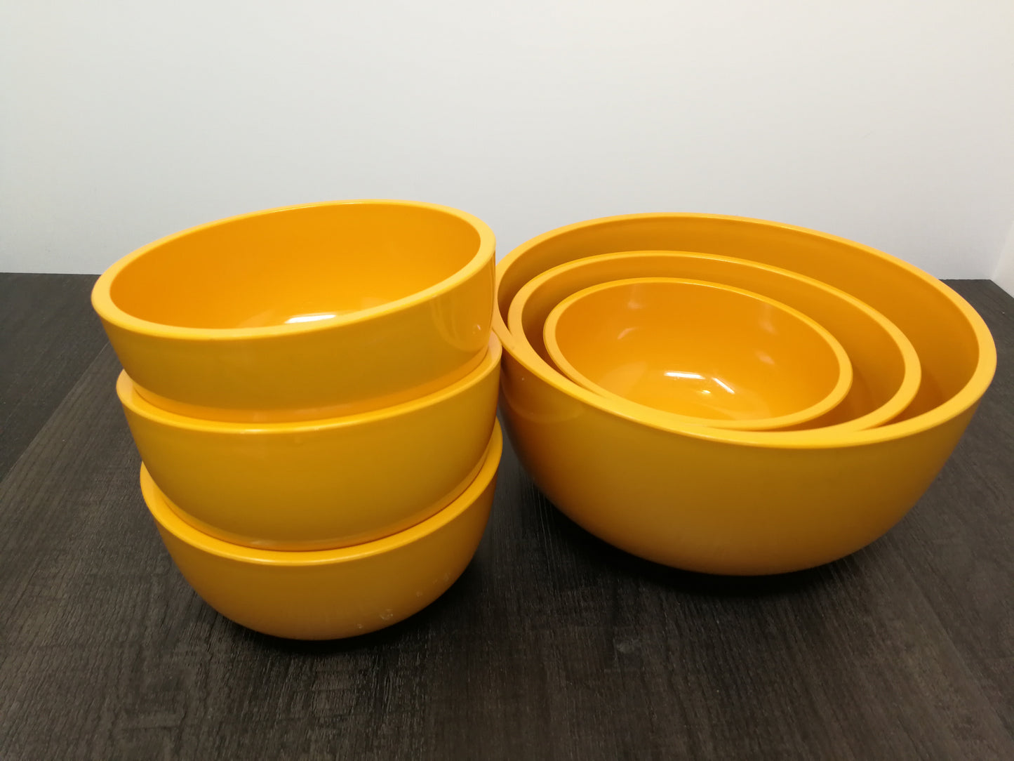 Vintage EMSA Orange Plastic Bowl Set | 1970's West German Modern Rigid Plastic Dishware
