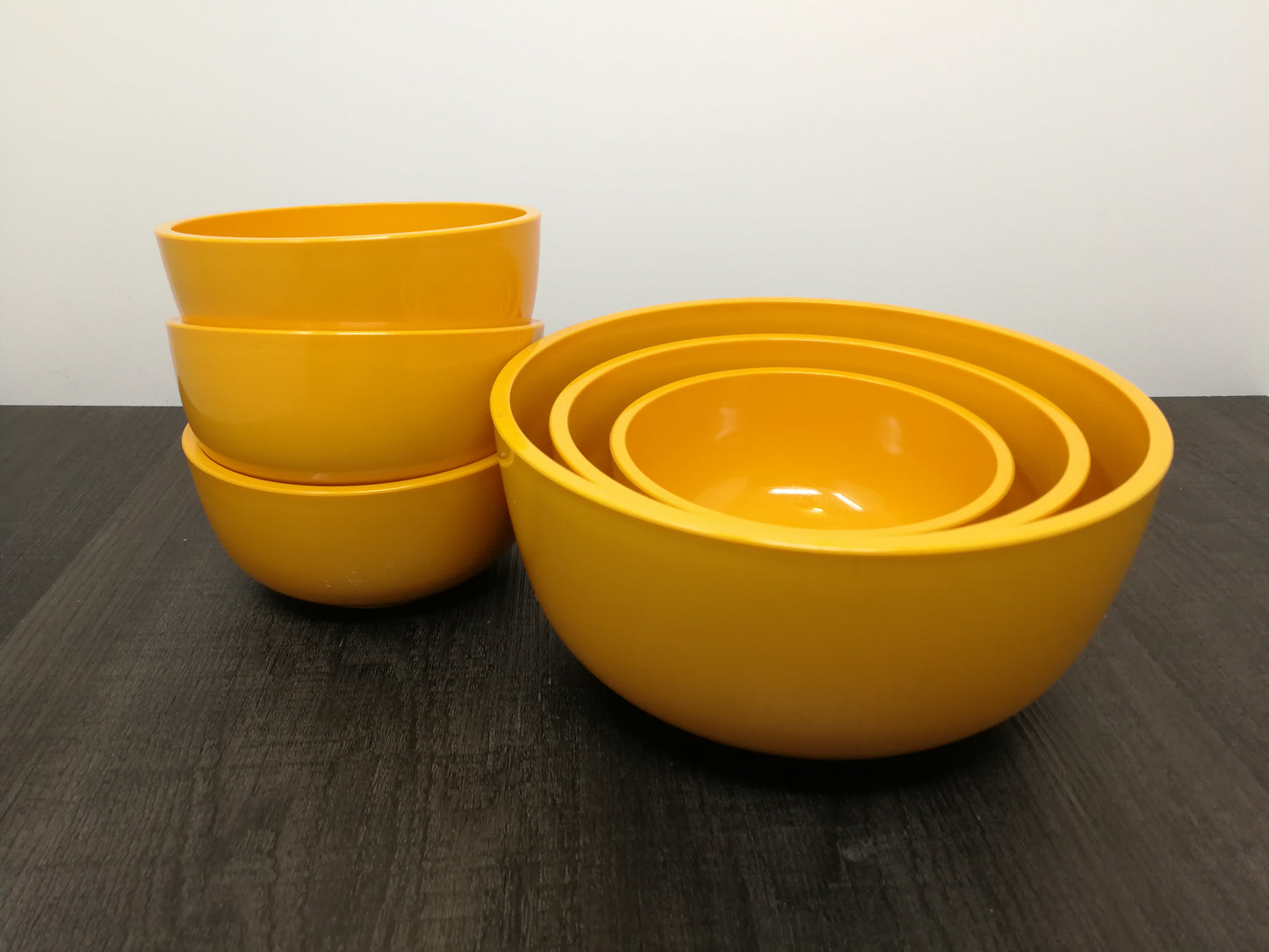 Vintage EMSA Orange Plastic Bowl Set | 1970's West German Modern Rigid Plastic Dishware