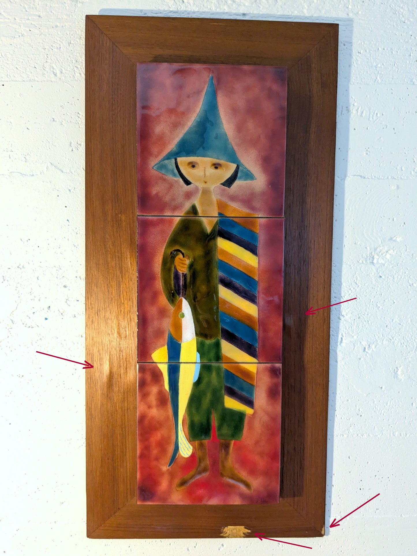 Enamel Tile Art | Fishseller mounted on Teak Frame
