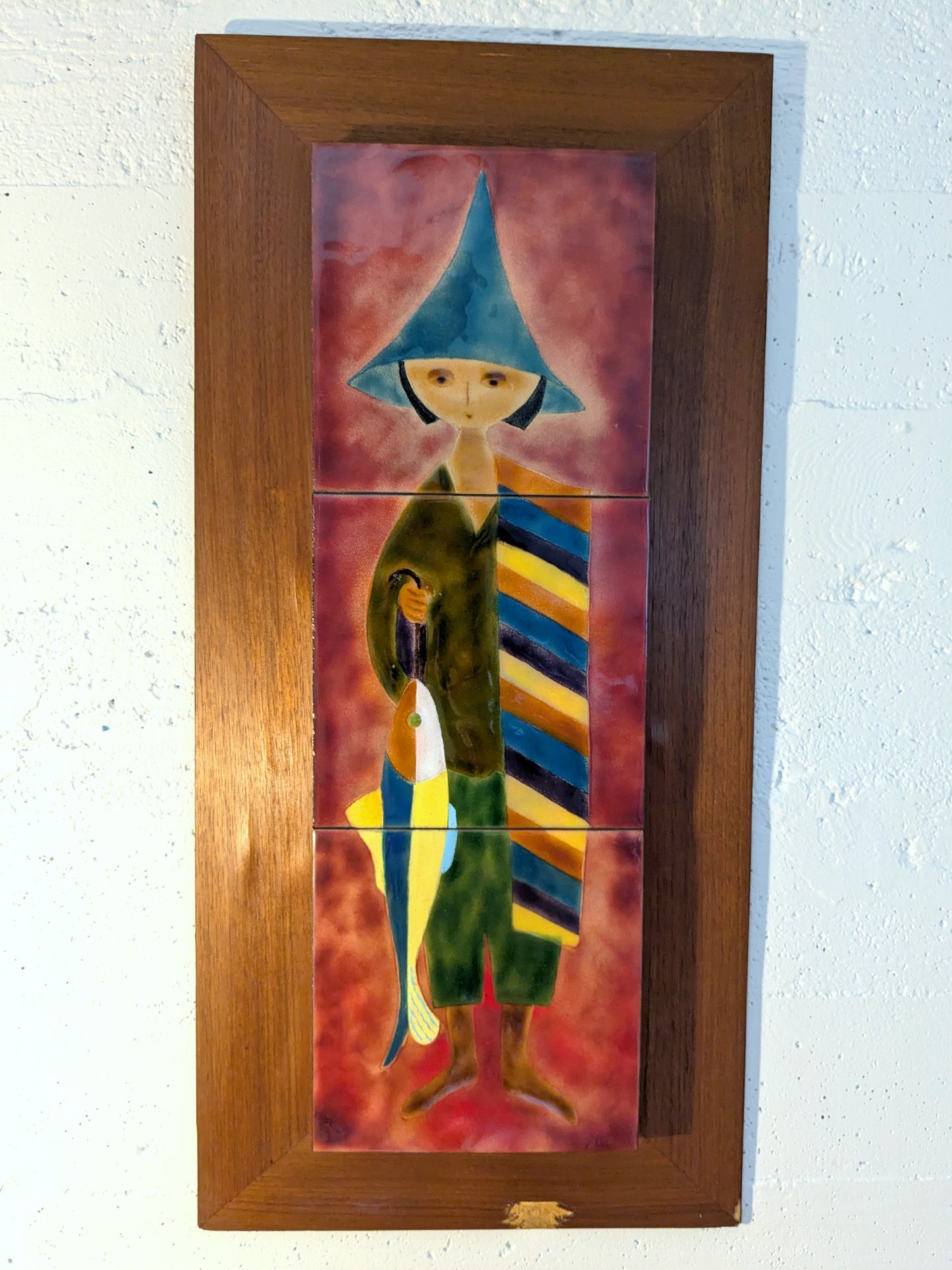 Enamel Tile Art | Fishseller mounted on Teak Frame
