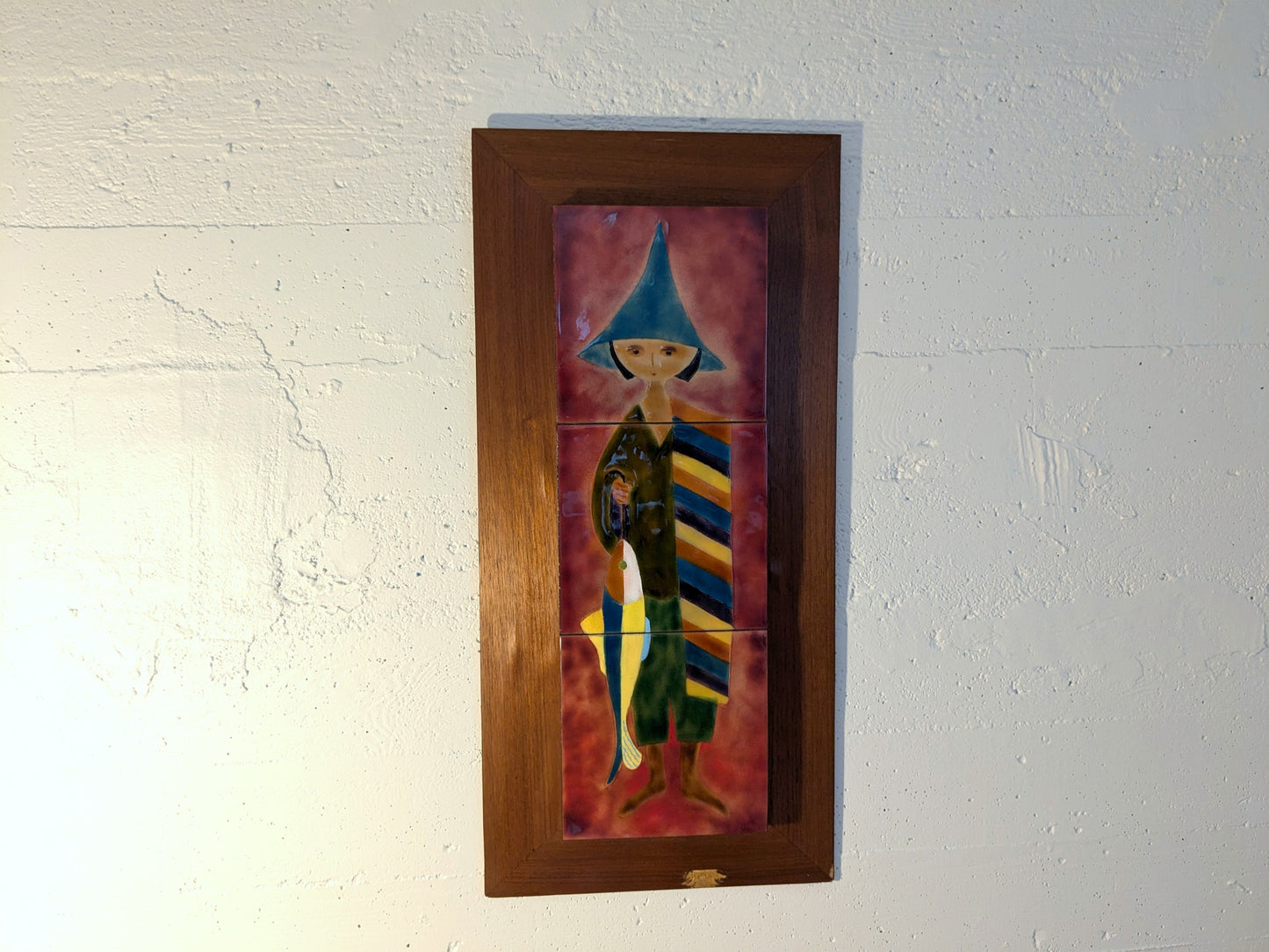 Enamel Tile Art | Fishseller mounted on Teak Frame