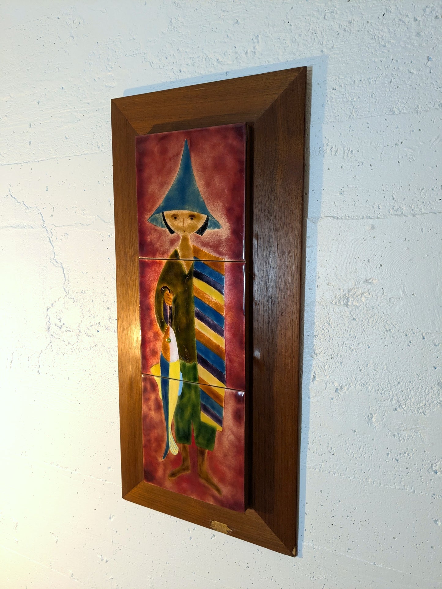 Enamel Tile Art | Fishseller mounted on Teak Frame