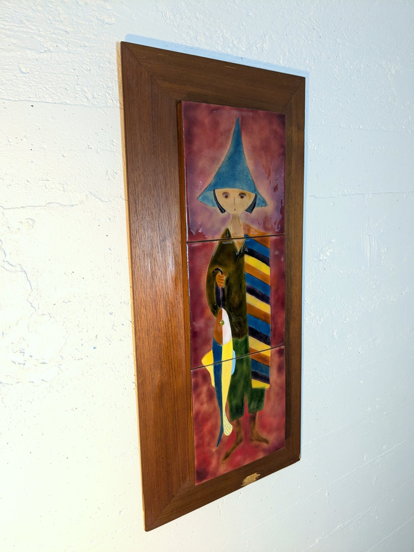 Enamel Tile Art | Fishseller mounted on Teak Frame