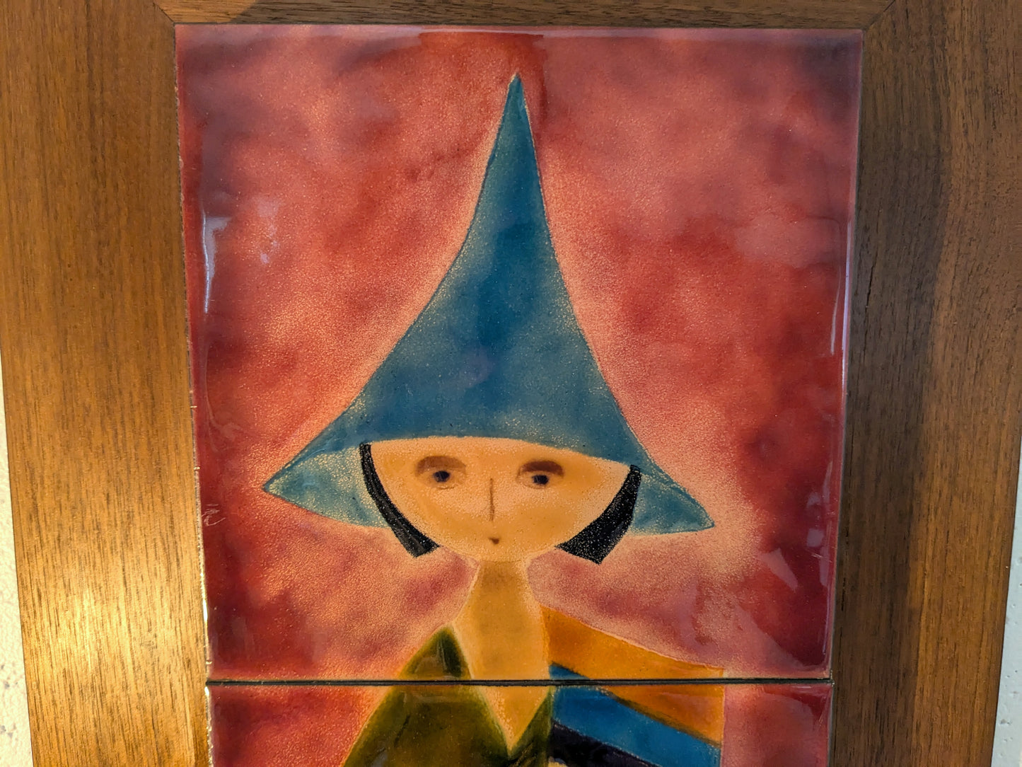 Enamel Tile Art | Fishseller mounted on Teak Frame