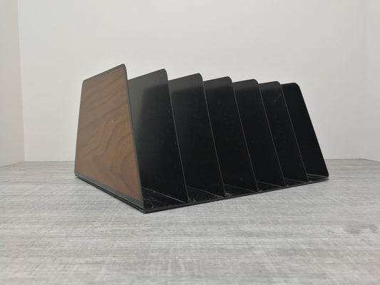 Vintage Vertical Metal File Folder Organizer | Faux Wood Metal Paper Sorter