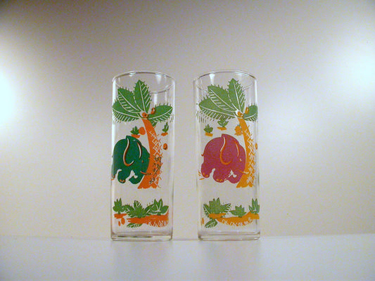 Vintage Drinking Glasses | Elephant Tumblers | 2 Vintage Federal Glass Barware Glassware