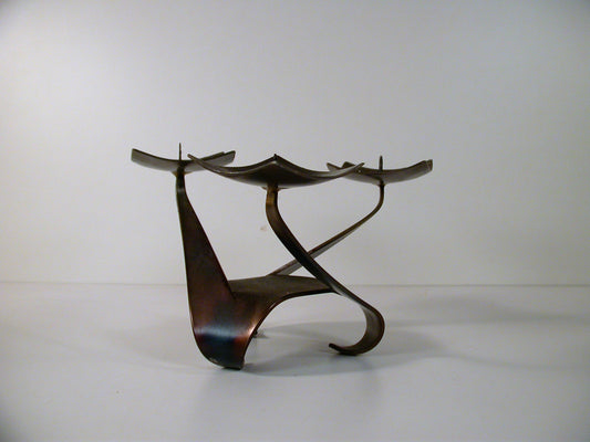 Brutalist Fer Art Metal Candle Stand, Sculptured Steel Candle Stand