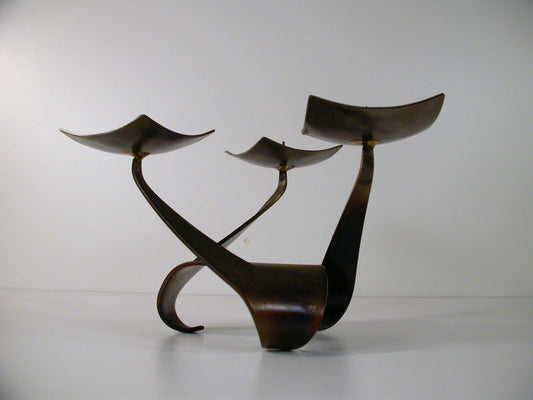 Brutalist Fer Art Metal Candle Stand, Sculptured Steel Candle Stand