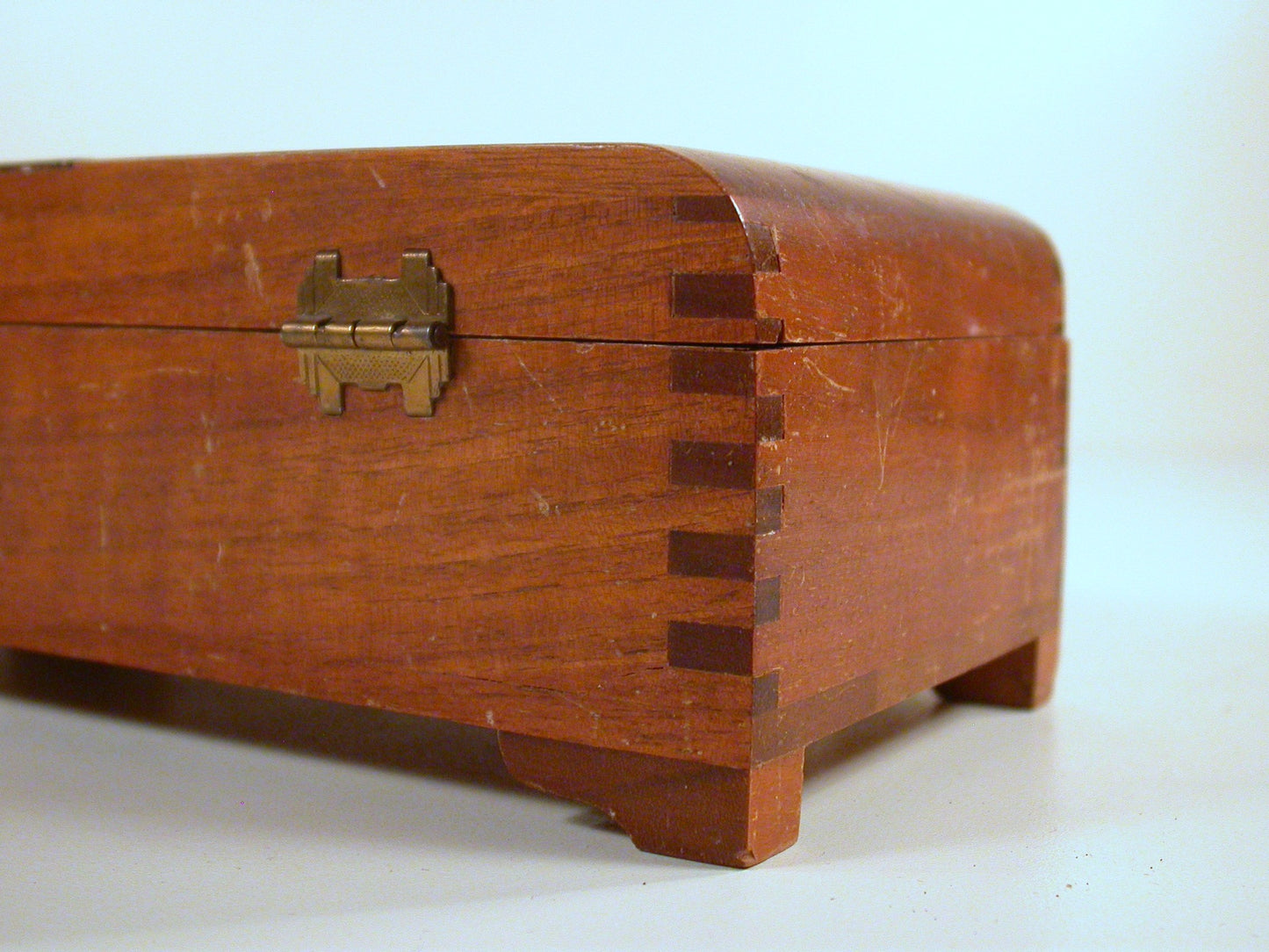 Art Deco Walnut Jewelry Box, Veneer Inlay Finger Jointed Corners