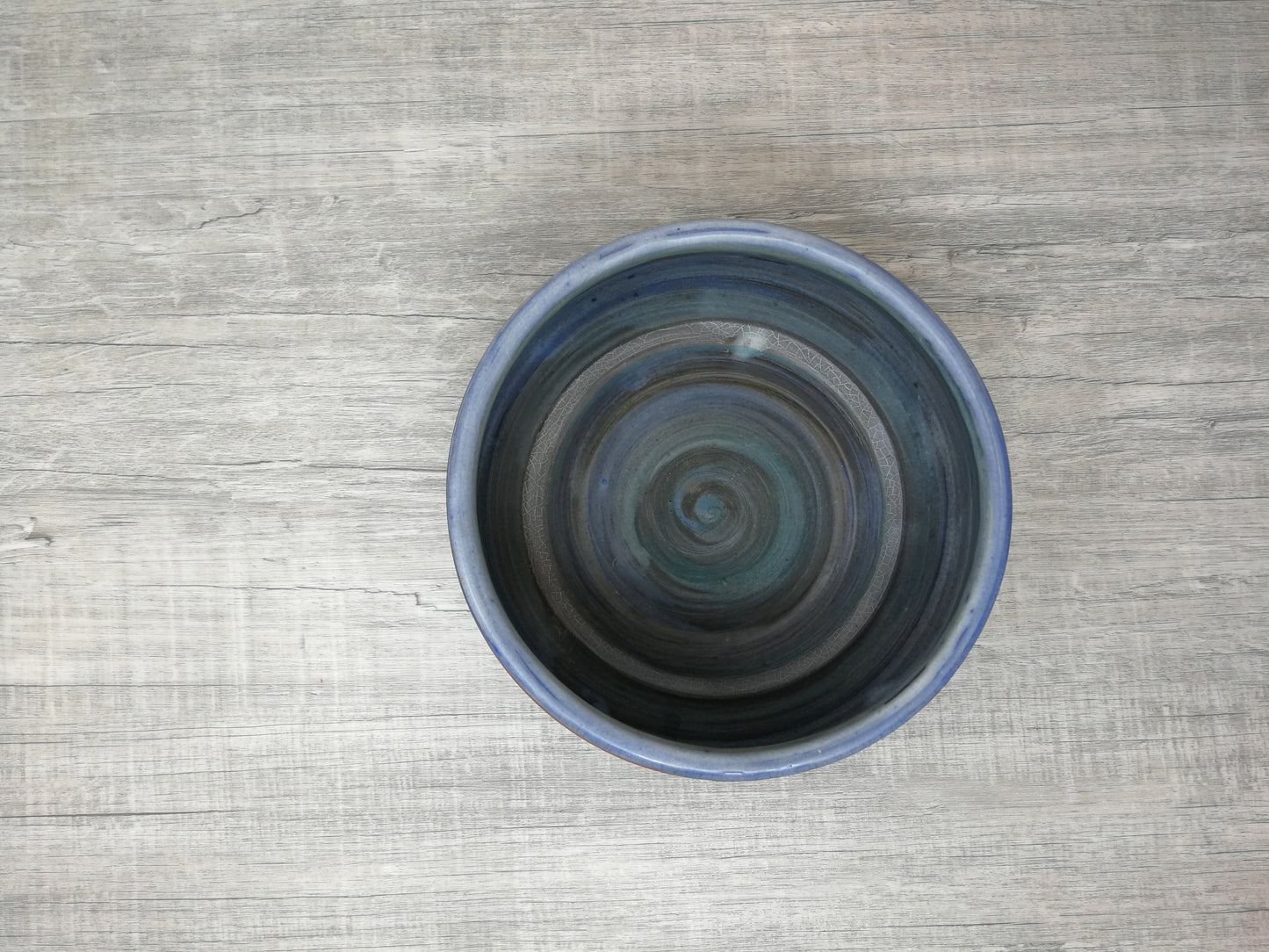 Pottery Bowl with Blue Glaze and Hand Painted Duck and Duckling Design