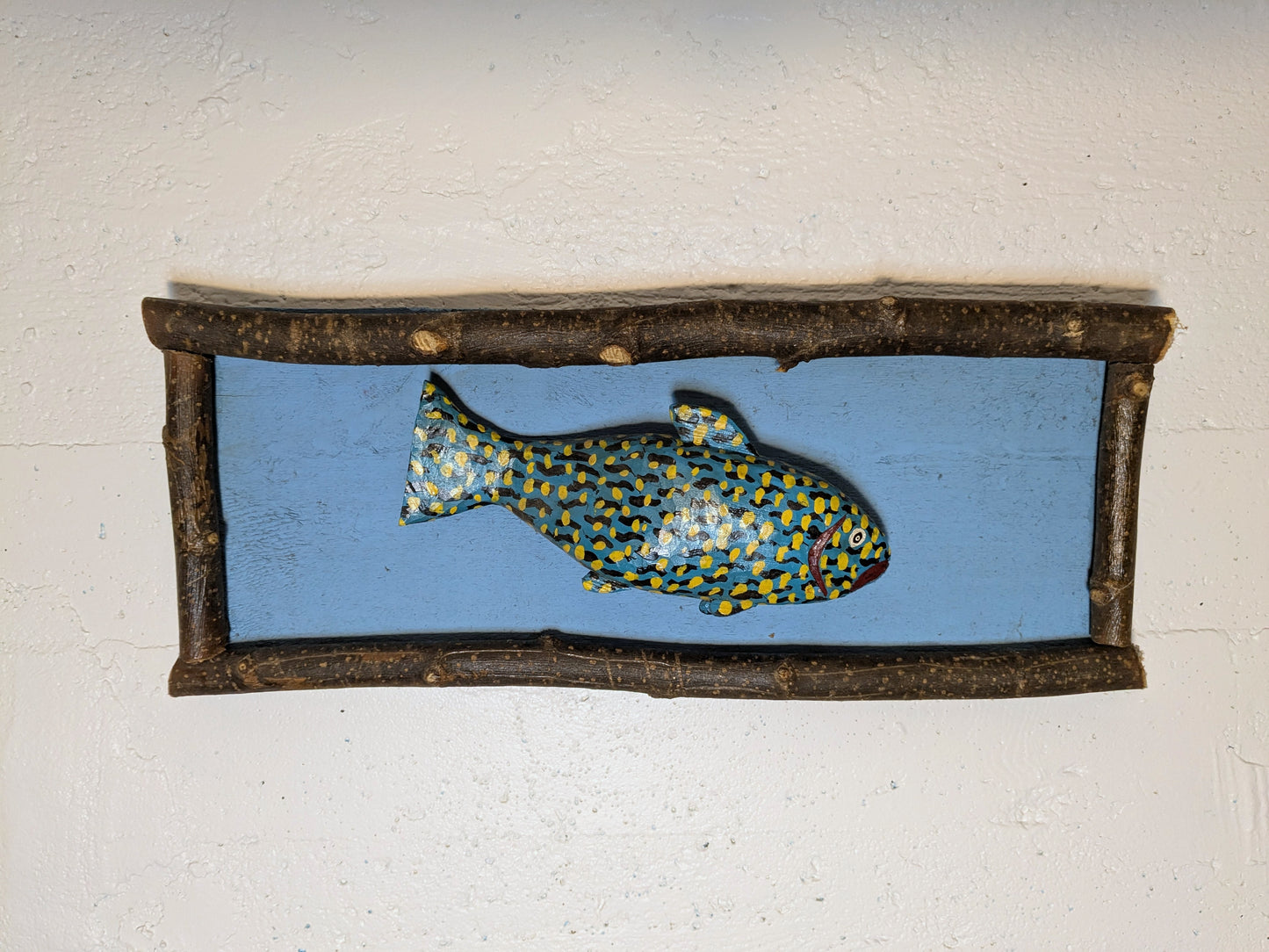 Graphic Folk Art Painted Wood Fish | Carved Wood Fish Wall Hanging