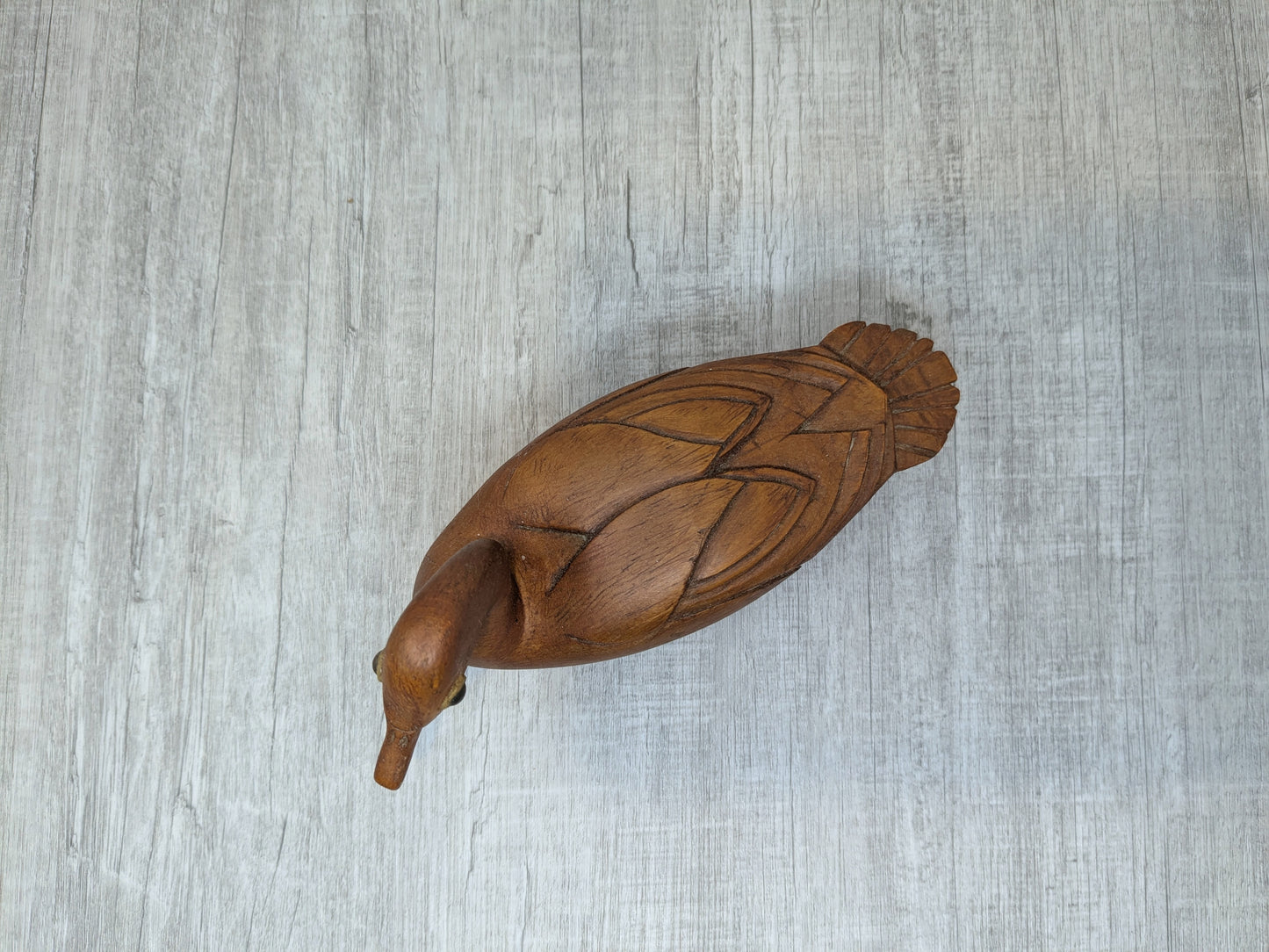 Folk Art wood duck carving | Hand carved pine duck sculpture