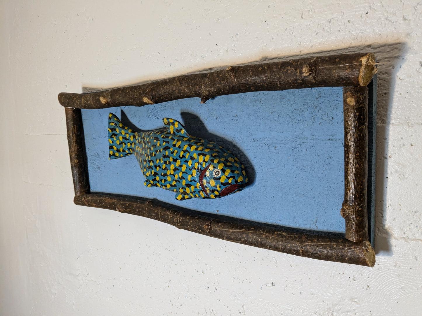 Graphic Folk Art Painted Wood Fish | Carved Wood Fish Wall Hanging