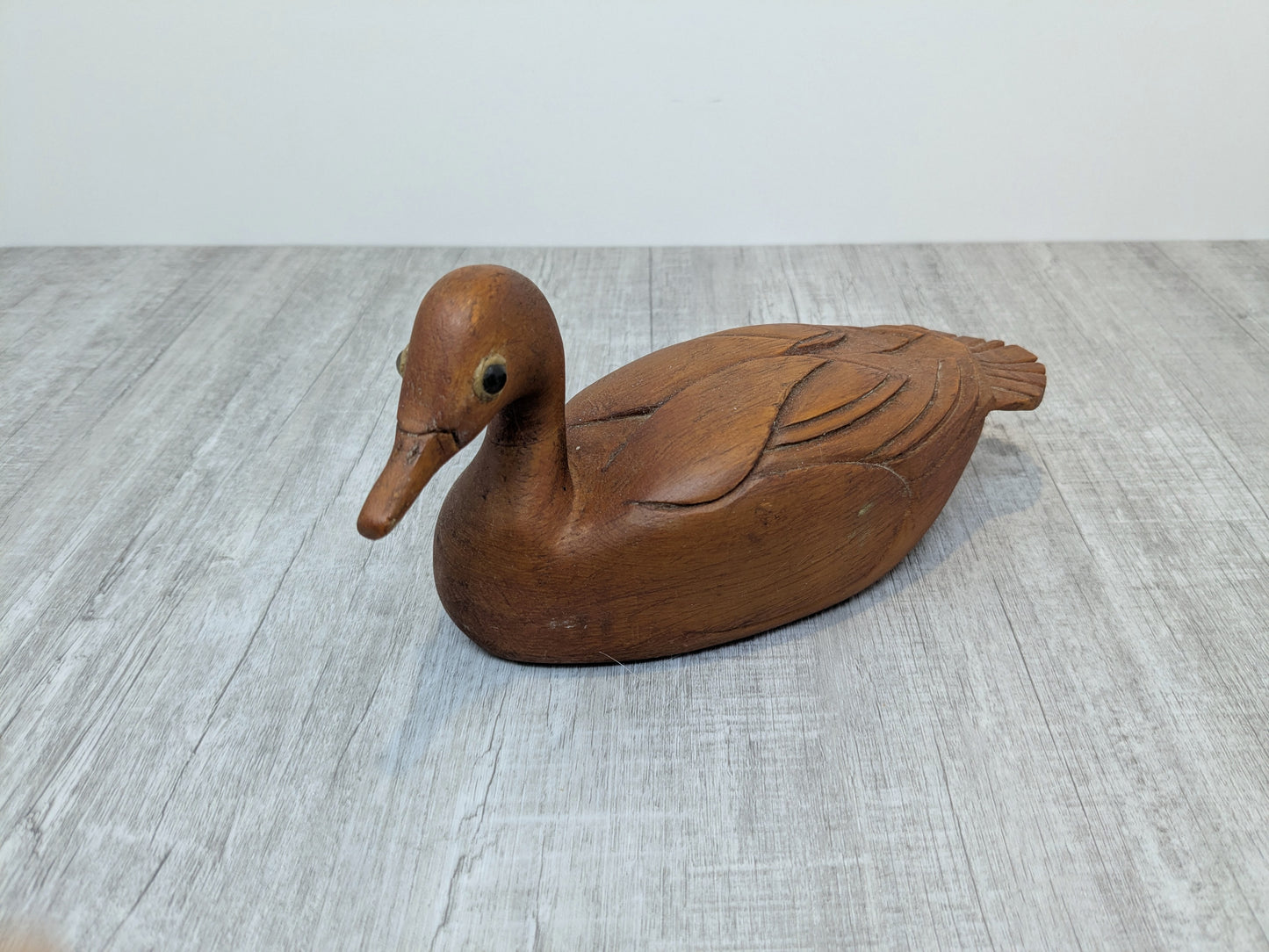 Folk Art wood duck carving | Hand carved pine duck sculpture
