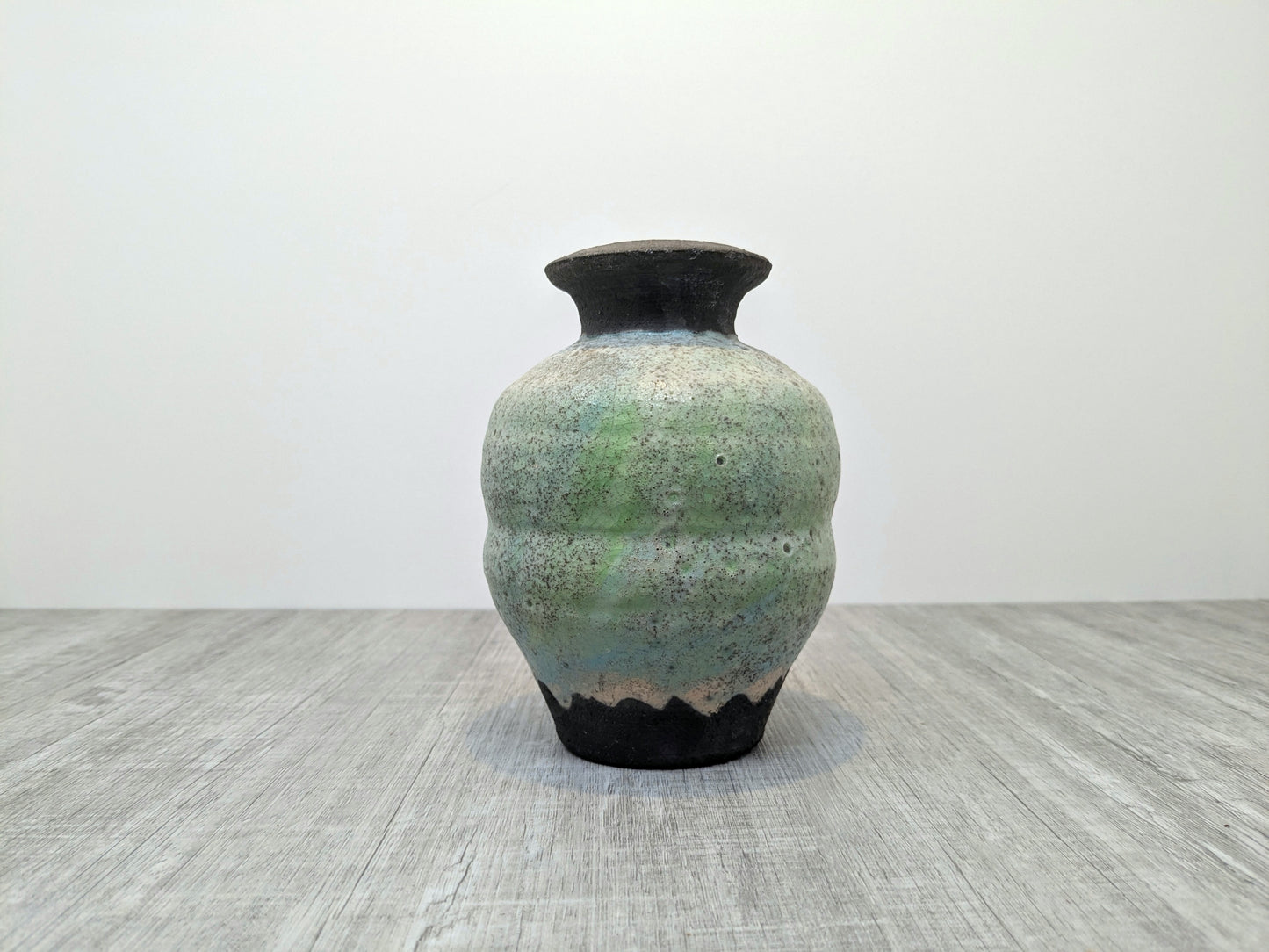 Gary Cherneff Raku Vase | Black and Mint Colored Exterior | Salt Spring Island Pottery