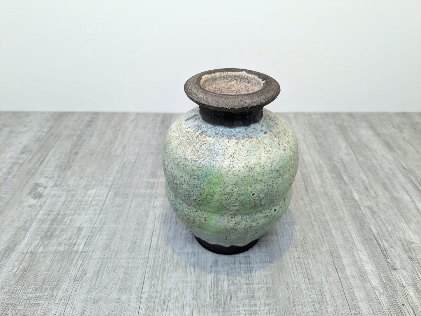 Gary Cherneff Raku Vase | Black and Mint Colored Exterior | Salt Spring Island Pottery