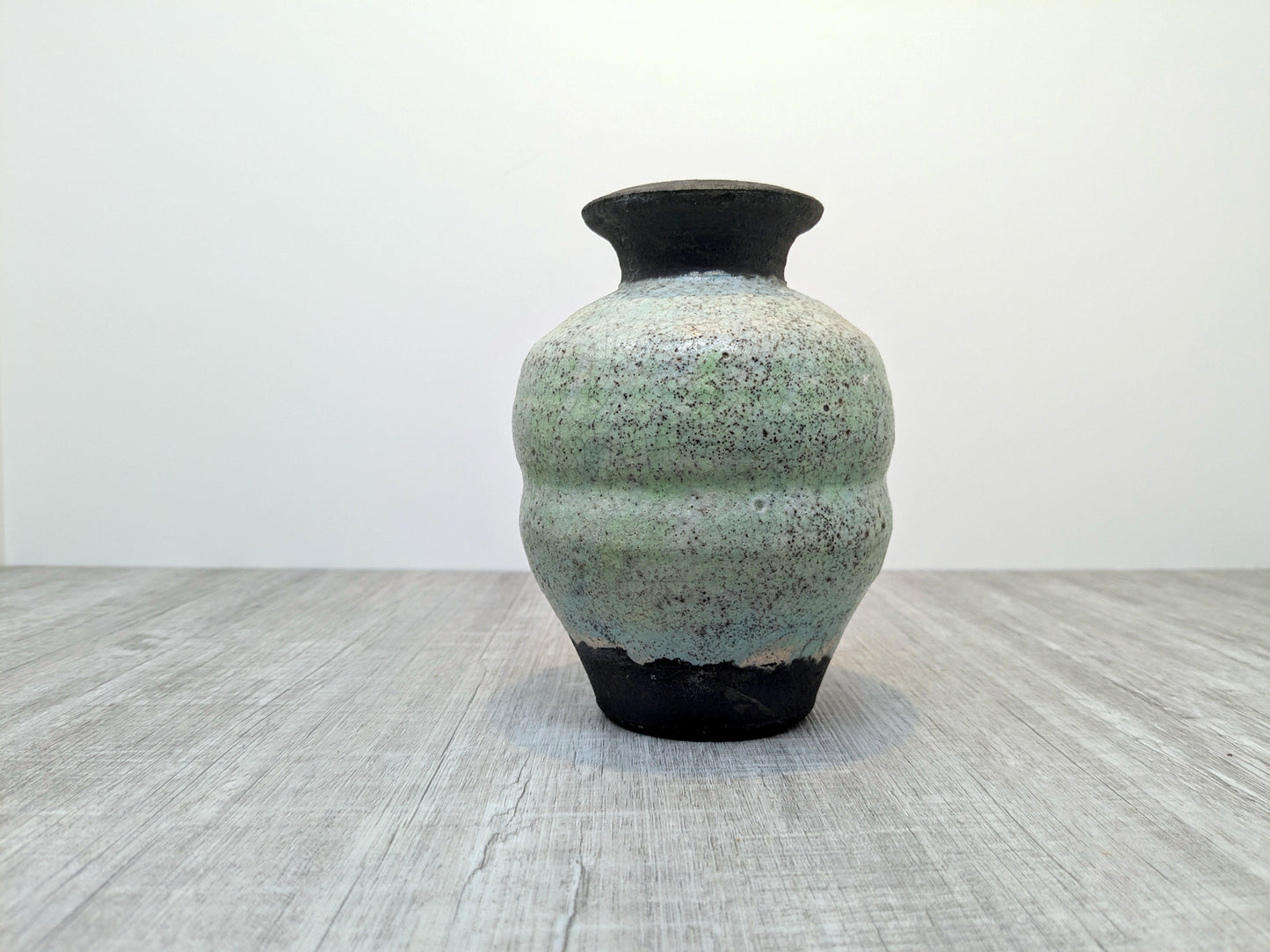 Gary Cherneff Raku Vase | Black and Mint Colored Exterior | Salt Spring Island Pottery