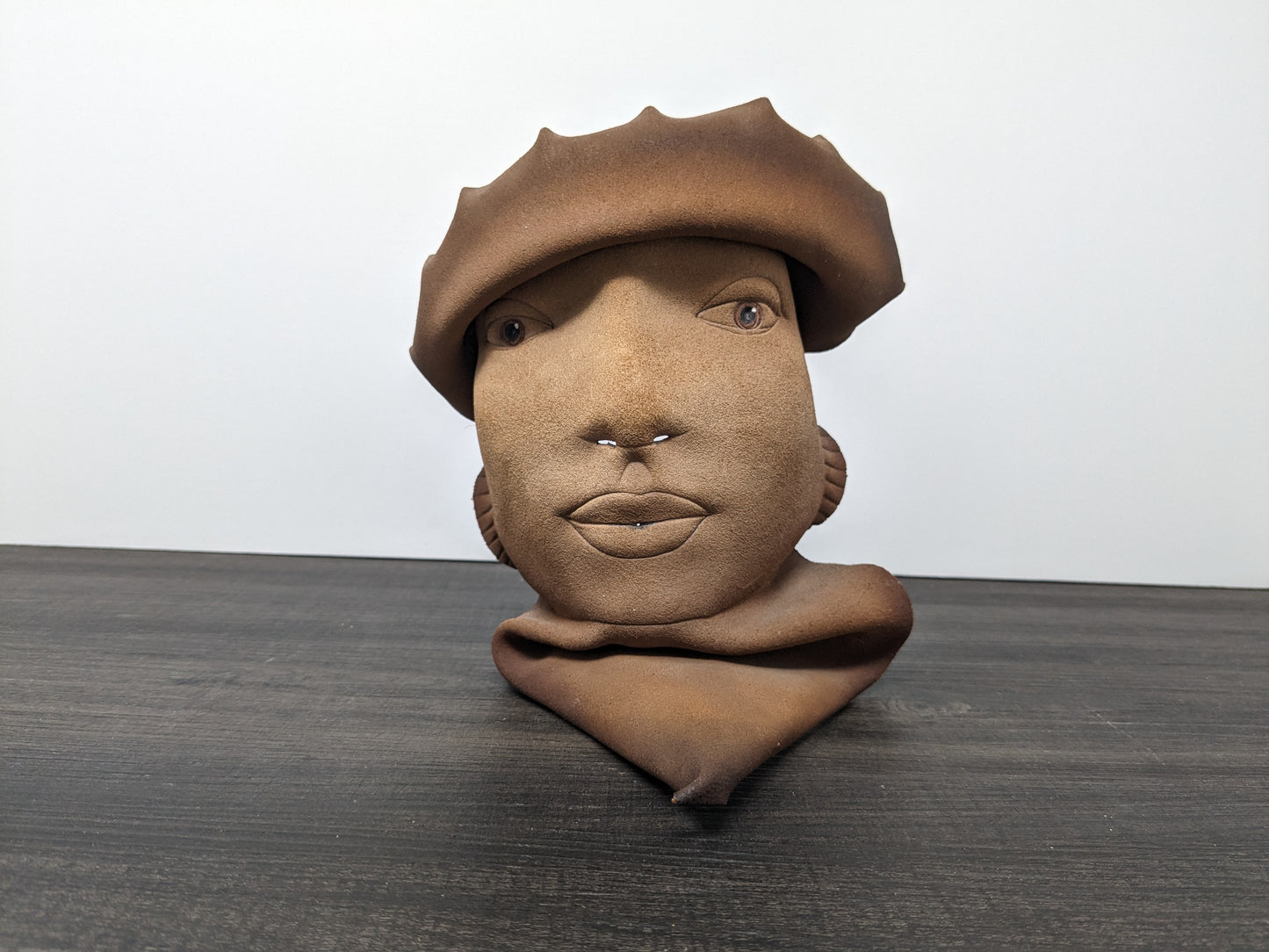 Pop Art Leather Sculpture | Post Modern Wall Art | Natural Worked Leather Face | Curio Collection