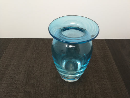 Hand Blown Turquoise Filigree Glass Vase | Vibrant Blue Studio Art Glass Vase