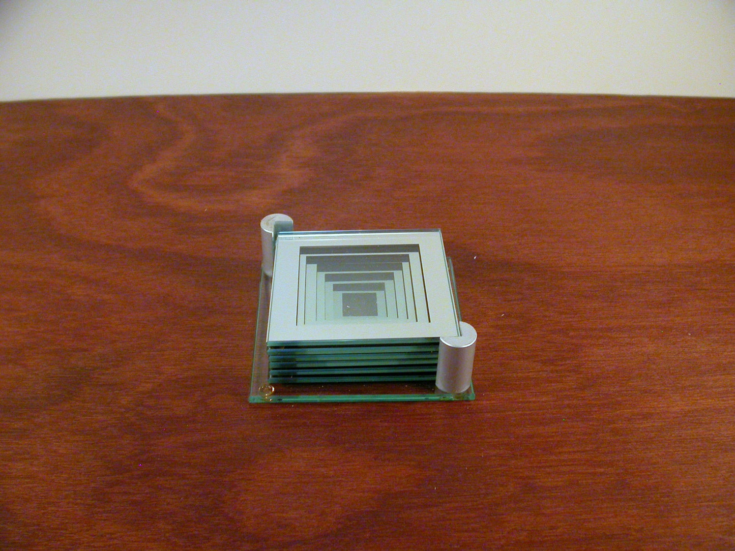 Glass Coasters,Square, Post Modern Glass Coasters, Geometric Mirror Pattern, Set of 6 Coasters 1980's, Post Modern Design