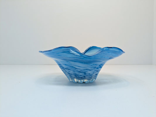 Vintage Blue Swirl Art Glass Bowl | Wales Japan