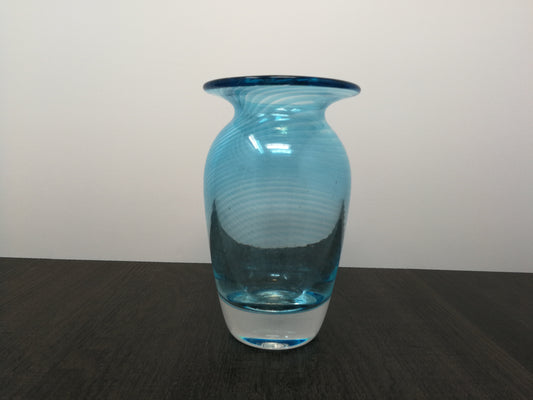 Hand Blown Turquoise Filigree Glass Vase | Vibrant Blue Studio Art Glass Vase