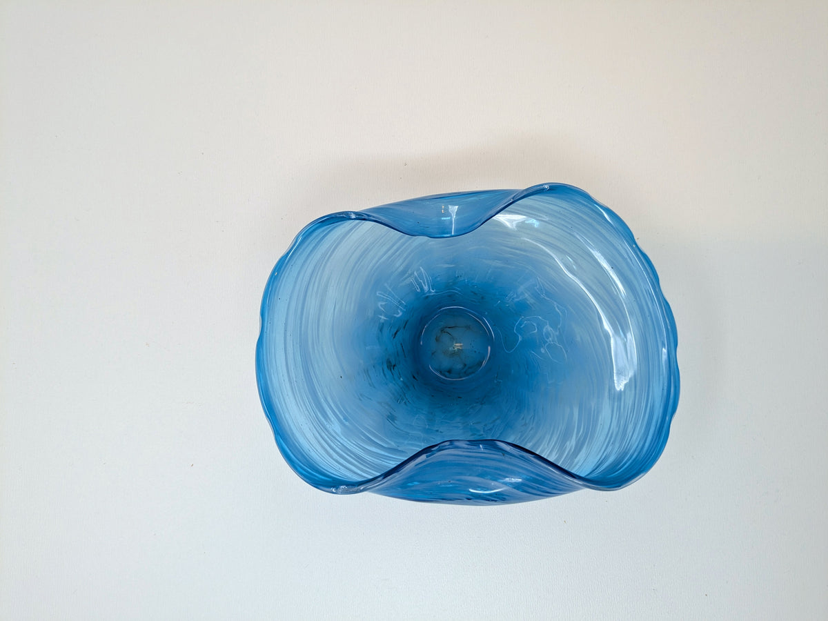 Vintage Blue Swirl Art Glass Bowl | Wales Japan