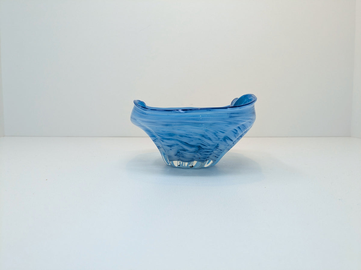 Vintage Blue Swirl Art Glass Bowl | Wales Japan