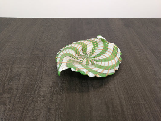 Italian Art Glass | Green & White with Gold Filigree