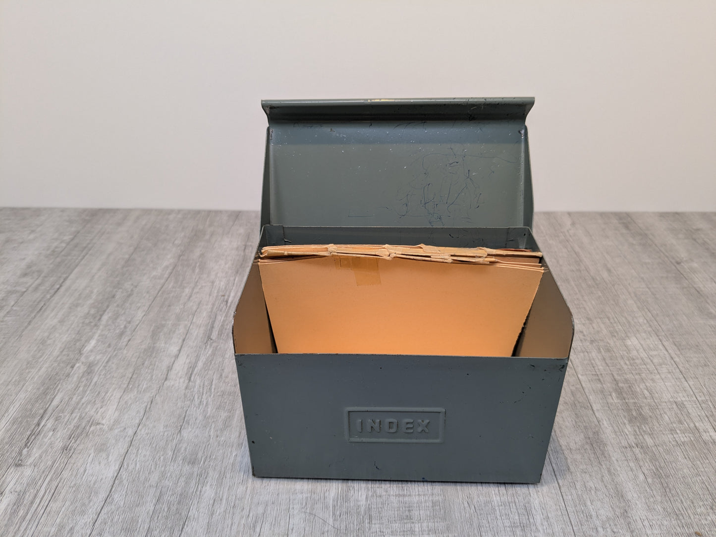 Gray Powder Coated Metal Index Box | Vintage Office Storage