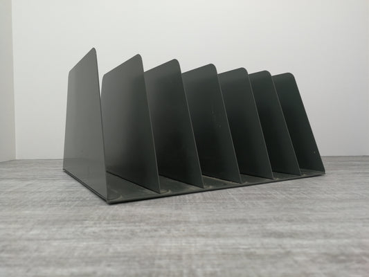 Vintage Vertical Metal File Folder Organizer | Powder Coated Vintage Office Supply | Gray Metal Paper Sorter