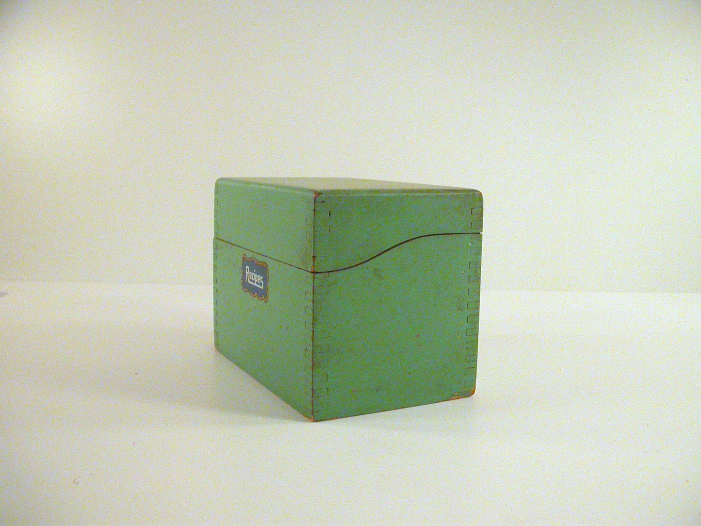 Vintage Wood Recipes Box | Green Recipes Box with Index Cards