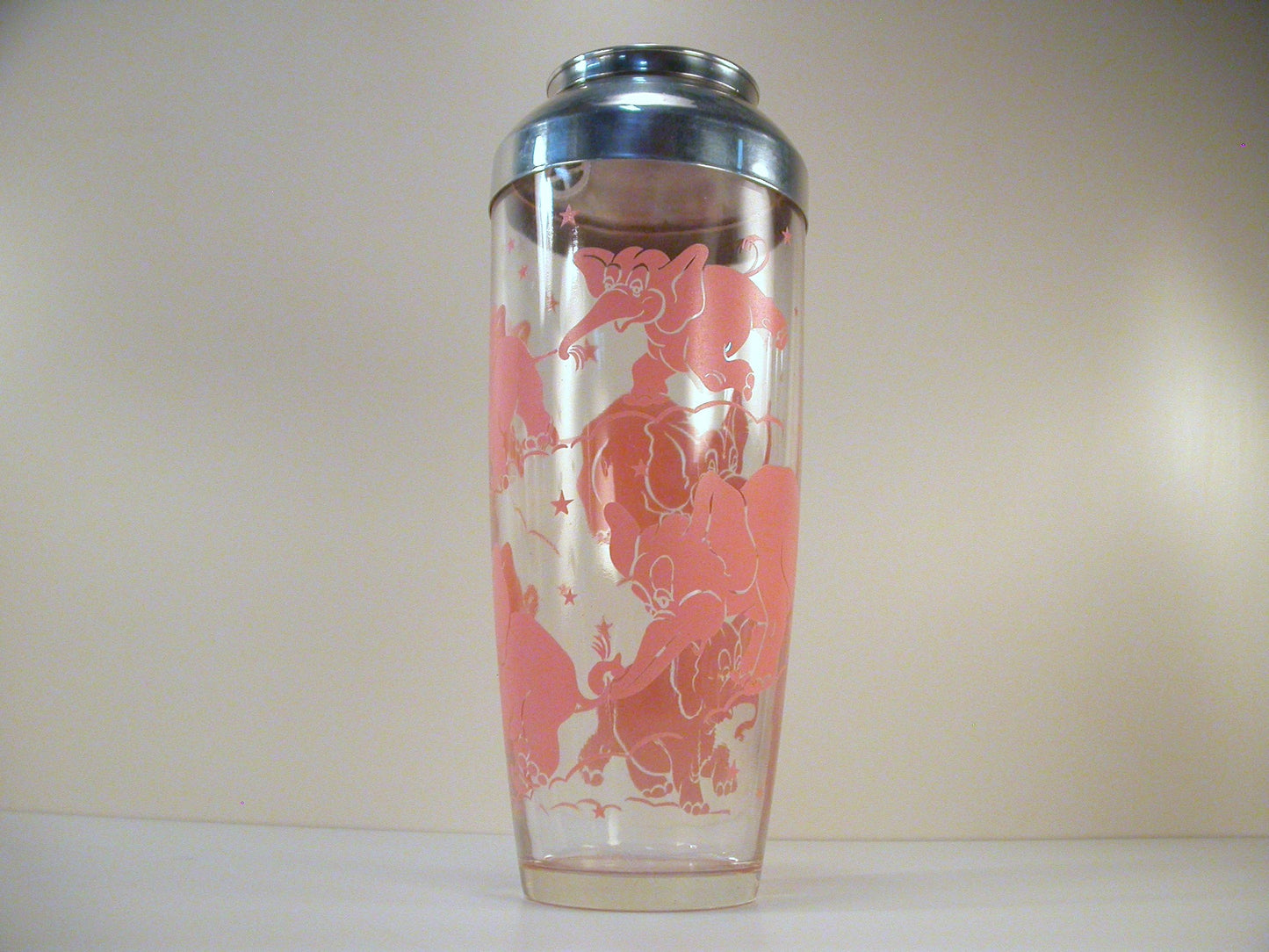 Pink Elephant Cocktail Shaker and Six Tumblers | 1950's Cocktail Shaker